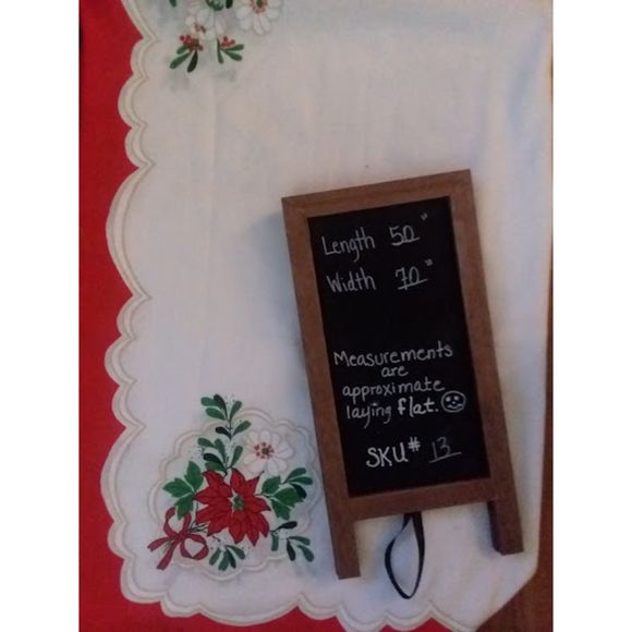 Vintage Christmas Poinsettia Tablecloth Square White Red Floral Holiday Decor - Picture 3 of 3